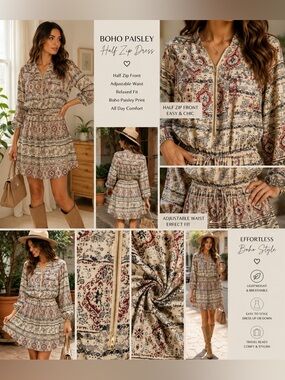 Justify Boho Elephant Paisley Zip Front Dress Women’s Medium Festival‎ Western